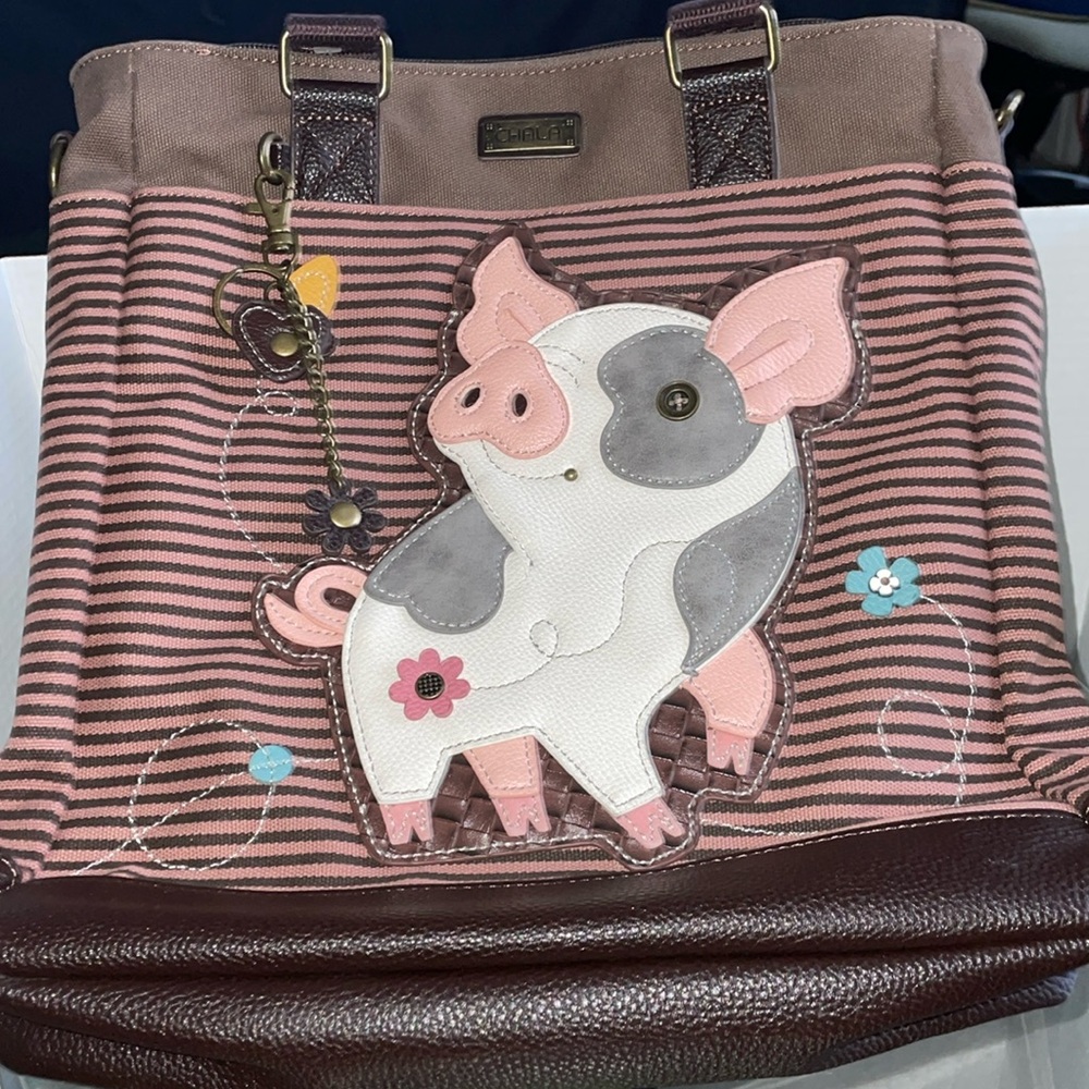 Chala Pink and Brown Pig Tote Bag